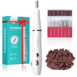 COSLUS Cordless Electric Nail Drill File: Nail Drill Machine with Stepless Speed Knob for Acrylic Gel Dip Powder Polish, Professional Portable Manicure Pedicure Rechargeable for Home Salon Use White
