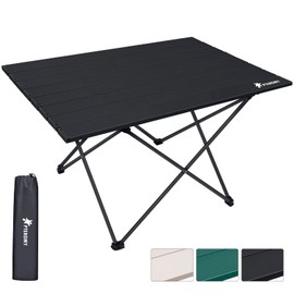 PTEROMY Folding Camping Table with Ultralight Aluminum Tabletop, Camping Side Table Portable Beach Table Outdoor Folding Table for Camping, Picnics, and BBQs (X-Large, Black)