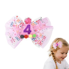 Birthday Hair Bow Clip for Girls 4th Bday Decorations for Girls 4 Year Old Birthday Gifts for Sister Daughter Granddaughter Friends Glitter Pink Bow Hair Accessories for Todder Girl