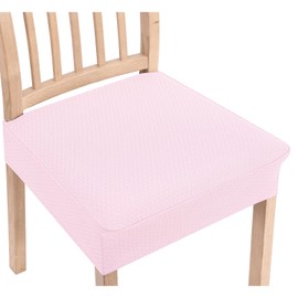 Smiry Stretch Jacquard Seat Covers for Dining Room Chairs Set of 2, Removable Washable Chair Seat Protector Slipcovers, No Rear Covers, Pink