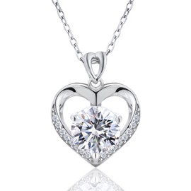 ploeei Heart Necklace for Women, 925 Sterling Silver Diamond Pendant Necklaces for Women (A-1 carat Heart)
