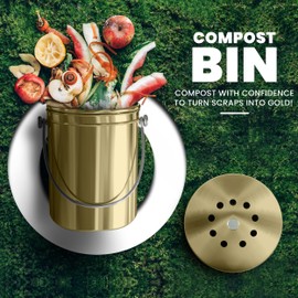 Utopia Kitchen Compost Bin for Kitchen Countertop - 1.3 Gallon Compost Bucket for Kitchen with Lid - Includes 1 Spare Charcoal Filter (Gold)