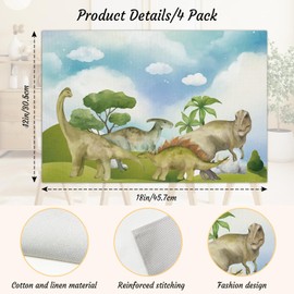 Placemats Set of 4 for Dining Table, Heat Resistant Non-Slip Table Mats, Dinosaur Theme Placemats for Boys and Girls, Woven Cloth Placemats for Modern Kitchen Tabletop Decor, 12x18 Inch