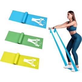 A-TAPE Thera Band | 51 * 6 inch | for Warm-Up, Stretching, Cardio, Home Fitness, Exercise & Yoga (Yellow – Medium (15lbs) + Green – Heavy (20lbs) + Blue- X-Heavy (30lbs))