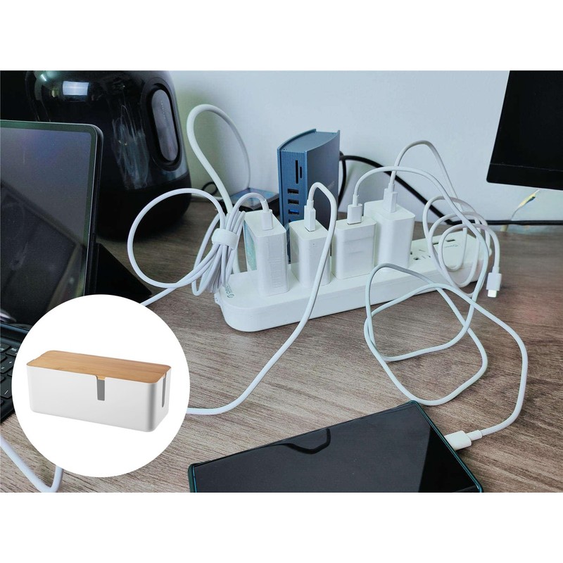 Cable Box with Bamboo Lid, Cable Organiser Box, Cable Storage