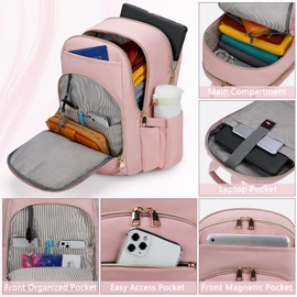 Laptop Backpack for Women 15.6 Inch Travel Backpack With USB Port, Lightweight School Backpack Waterproof Computer Bag for School Work Travel, Pink