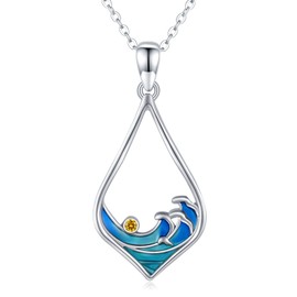 Twoowl - Collar de plata de ley 925 con colgante de playa, joyería de playa, regalo para mujeres y niñas, Plata esterlina, Circonia cúbica