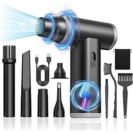 Compressed Air Duster-3 Gear Adjustable 100000RPM Electric Air Duster with LED Light, Rechargeable Cordless Air Blower for Keyboard Electric Devices Cleaning. Replaces Compressed Air Cans (Black)