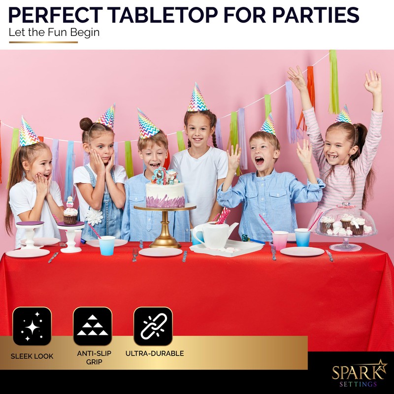 Amcrate Rectangular Plastic Red Reusable Tablecloth Cover - Ideal for