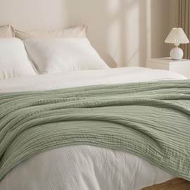 PHF Cooling Muslin Blanket King Size 104"x80", 6-Layer Lightweight Gauze Blanket Made from 35% Rayon Derived from Bamboo & 65% Cotton, Breathable & Ultra Soft Cozy, Aesthetic Home Decor, Tea