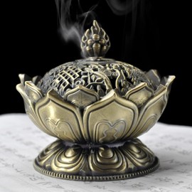 Incense Holder Incense Burner Oriental Metal Incense Burner with Lotus Flower Shape for Home Office Yoga Meditation, 6.9 x 7cm(Bronze)