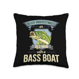 Underestimate old man with a bass boat cool graphic design Throw Pillow