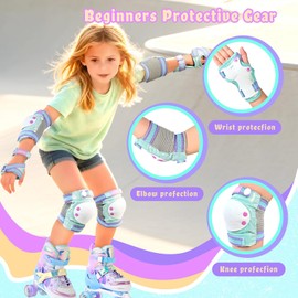 NEMONE - Rodilleras para niños, rodilleras y coderas con bolsa de cordón, juego de equipo protector reflectante ajustable para patines de rodillos, bicicleta, ciclismo, monopatín, scooter, color verde