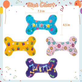 SCENEREAL Dog Birthday Party Gift Squeaky Dog Toys - 4 Packs Dog Plush Toy Durable Cute Bone Interactive Dog Stuffed Toys with Squeaker Chew Toys for Small Medium Dogs Puppies (Bone Pattern)
