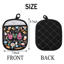 PLITI Peace Love Cook Pot Holder With Pockets School Cafeteria Worker Gift Chef Gift Cooking Lover Gift Culinary School Gift (Peace Cook PHU)