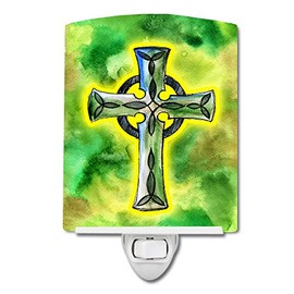 Caroline's Treasures BB5764CNL Irish Celtic Cross Ceramic Night Light Compact, UL-Certified, Ideal for Bedroom, Bathroom, Nursery, Hallway, Kitchen, 6x4x3, Multicolor