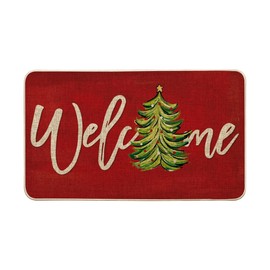 Artoid Mode Red Xmas Tree Christmas Welcome Doormat, Winter Home Decor Low-Profile Switch Rug Door Mat Floor Mat for Indoor Outdoor 17x29 Inch