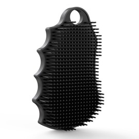 iTokGok Silicone Body Scrubber Silver-Infused Dual-Sided 3-in-1 for Shower, Body Cleaning+Massage+Exfoliator Body Brush Buffer for Men and Women, Silicone Loofah, Non-Slip Handle (Black)