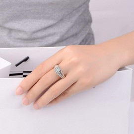 Uloveido White Gold Plated Fashion Jewelry Cocktail Ring for Women in Silver Color with Cubic Zirconia HR271, Cubic Zirconia