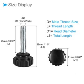 CoCud Knurling Clamp Knob M6 x 25mm Male Thread 21mm Head Thermoset Plastic Thumbscrew Grip Bolt Knob Black For Lathe Machines 2pcs