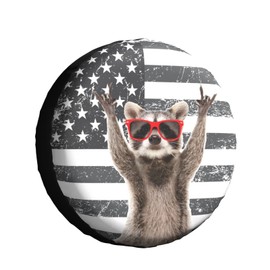 Funny Raccoon Spare Tire Cover Black White American Flag 14 Inch Wheel Protector for Truck SUV Trailer Camping Rv Tire Covers