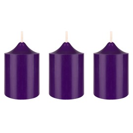 Mega Candles 3 pcs Unscented Purple Dome Top Round Pillar Candle, Hand Poured Premium Wax Candles 2 Inch x 3 Inch, Home Décor, Wedding, Baby Showers, Birthdays, Celebrations, Party Favors & More