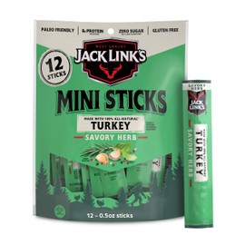 Jack Link's Mini Turkey Sticks, Savory Herb Flavor – 8g of Protein Snacks, Under 100 Calories, On the Go Snacking, Keto & Paleo Snack, Carnivore Diet Ready, Individually Wrapped, 0.5 Oz. (12 Count)