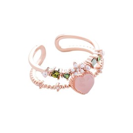 YIQPKUM Rose Gold Plated Heart Rings for Women Mom Friends Elegant Cubic Zirconia Crystals Jewellery Accessories Statement Gifts Charms (Pink)