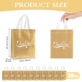 Takytao 30 Pcs Thank You Gift Bags with Handles Bulk Reusable Thank You Return Gift Bags Nonwoven Foldable Bag for Business, Shopping, Wedding, Baby Shower, Graduations, Party Favors