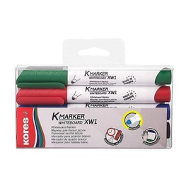 Kores - Coloured Whiteboard Marker Pens - K-Marker XW1, Round Tip with Low-Odour Ink - Dry Wipe Marker Pens - School Supplies, Office Supplies - Pack of 4 in Assorted Colours