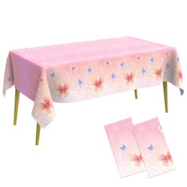 2 Pack Disposable Butterfly Tablecloth Spring Pastel Butterfly Plastic Table Cover Butterfly Birthday Party Decorations Rectangular Table Cloth for Girl Birthday Party Baby Shower Supplies, 108" x 54"