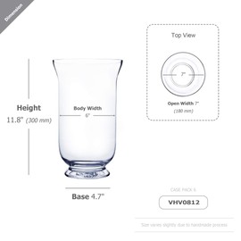 WGV Unique Bouquet Vase, 7" W, 12" H, Clear Short Hurricane Glass Candle Holder, Floral Planter Terrarium, Home Wedding Event Decor, 1 Piece (VHV0812)
