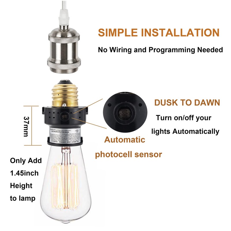 TWDRTDD Indoor/Outdoor Dusk-to-Dawn Light Control Socket,Automatic Dusk to Dawn Light
