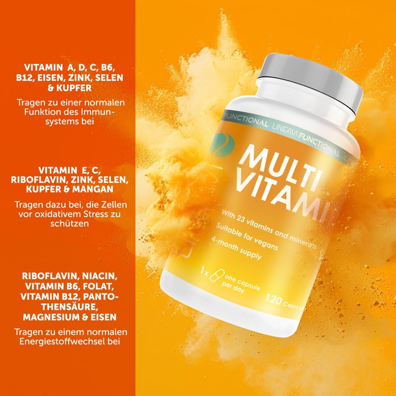 LINEAVI Multivitamin 120 Vegan Capsules (4 Month Supply), High Dose