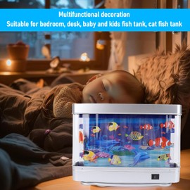 Artificial Fish Tank, Colorful Mini Aquarium Lights Motion Lamp Night Light with Moving Fish, Multifunctional Artificial Tropical Decorative for Bedroom and Office Desks