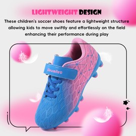 Kids Soccer Cleats Boys Girls Football Cleats Athletic Outdoor Soccer Shoes Tacos De Futbol para Niños Youth Baseball Cleats Professional Training Firm Ground Football Shoes Blue-Pink