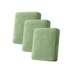 Taque Couch Cover Stretch Velvet Sofa Cushion Cover 3-Piece - Elastic Washable Slipcover for Seat or Backrest, Couch Seat Covers for Sofas (Avocado Green)