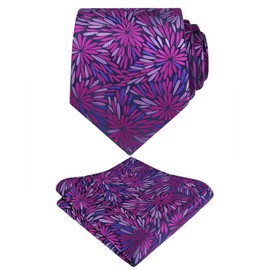 Alizeal Mens 3.15'' Fireworks Pattern Tie with Pocket Square Tie Set, Magenta+purple