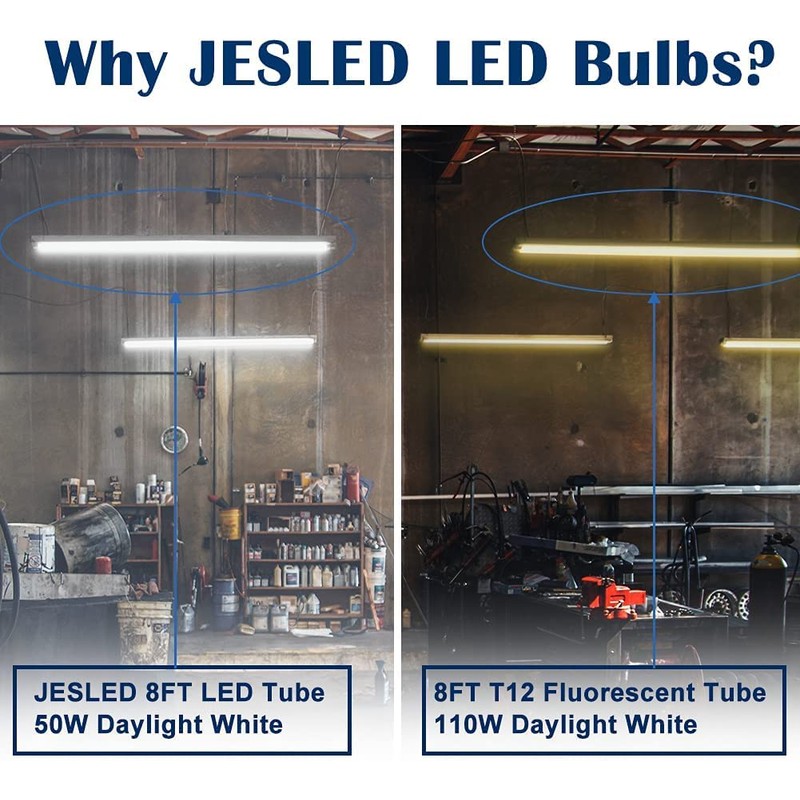 JESLED T8 T10 T12 8FT LED Light Bulbs, 50W 6000LM,