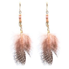 Bohemia Vintage Handmade Feather Earrings for Women Long Beaded Feather Tassel Earrings Handmade Natural Lightweight Feather Statement Earrings Boho Earrings (Pink)