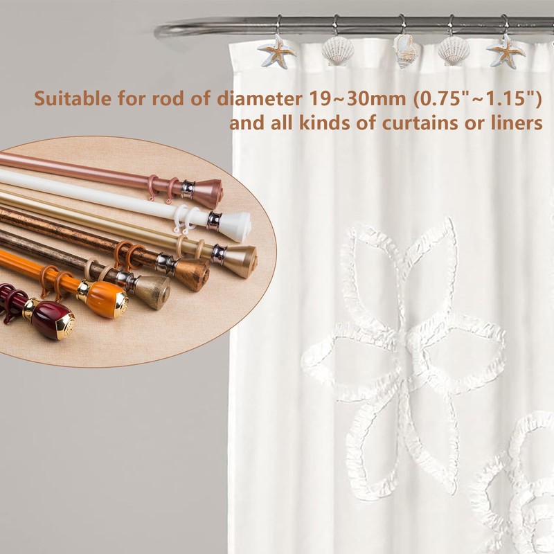 12-Pack Coastal Shower Curtain Hooks – Decorative Seashell, Starfish &