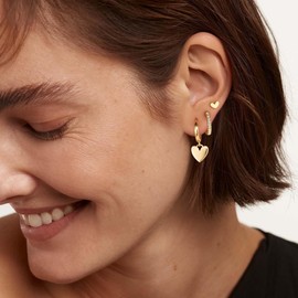 VACRONA 3 Pairs Gold Earrings Set for Women Trendy 14K Gold Plated Dainty Heart Huggie Dangle Hoops Earrings Small Heart Studs Simple CZ Hoops Jewelry Set for Women Gifts