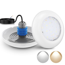 LyLmLe LED Pool Headlight with 1 1/2 Inch External Thread, 12 W LED Pool Lighting, 2 Colours, Switchable White, 3000 K & 6000 K, Diameter 190 mm, 12 V AC Underwater Spotlight for Concrete Pool