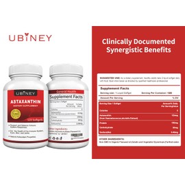Ubiney Premium Astaxanthin Supplements 12mg， Softgels 120 Servings, Supports Immune, Skin, Eye & Joint Health-Non-GMO, Gluten-Free, Microalgae Extract Supplement