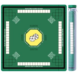 Mahjong Mat for Table 31.5'x31.5' (80cmx80cm), Mahjong Cloth Cover with Game Rules, Mahjong Tablecloth for Poker, Board Games Table Mat, Card Games, Tile Games, Dominoes(Green)