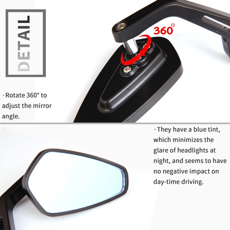DREAMIZER Motorcycle Bar End Mirrors Universal 7/8" Handle Bar End