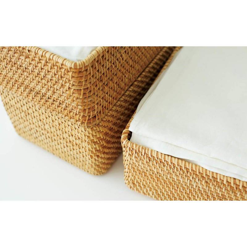Mujin Ryohin Overlapping Rattan Rectangular Box with Lid (V) Approx.