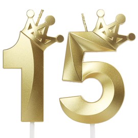 Crown Birthday Candle 15 Gold, 15 Candles for Birthday Cakes,Number 15 Crown Candle,15th Birthday Candles Sparkle Decoration for Birthday Party Wedding Anniversary Celebration Supplies