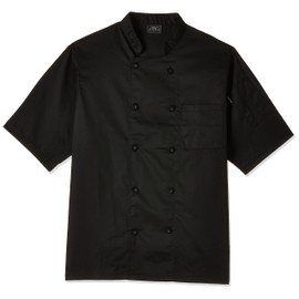 Chef Code Men's Short Sleeve Unisex Classic Chef Coat, Black, Large
