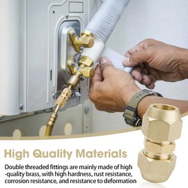 Aoreun Air Conditioning Split Connection Nipple Set, 3/8 Inch Double Nipple for Copper Pipes, 2 Pieces Air Conditioning Copper Pipe Extension, Thread Air Line Connector for Mounting Split Air